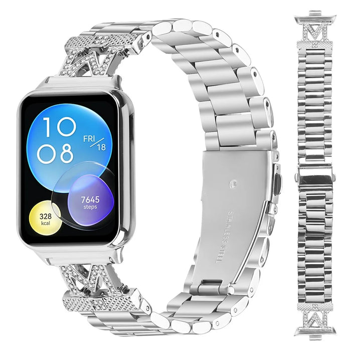 For Xiaomi Smart Band 10 Pro / 9 Pro / 8 Pro / Redmi Watch 6 / 5 / 4 Strap Rhinestones Decor Silver Stainless Steel 3-Bead Watch Band - 3