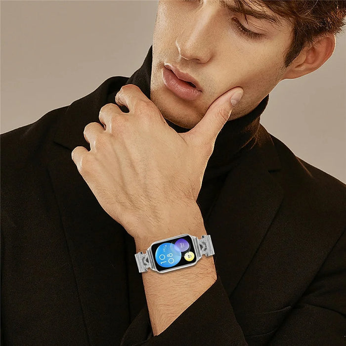 For Xiaomi Smart Band 10 Pro / 9 Pro / 8 Pro / Redmi Watch 6 / 5 / 4 Strap Rhinestones Decor Silver Stainless Steel 3-Bead Watch Band - 6