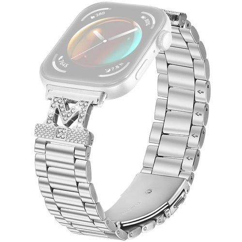 For Huawei Watch Fit 3 Watch Strap Rhinestones Decor Silver Stainless Steel 3 Beads Watch Band - 1