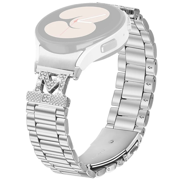 For Samsung Galaxy Watch7 44mm / 40mm Watch Strap Silver Stainless Steel 3 Beads Band - 1