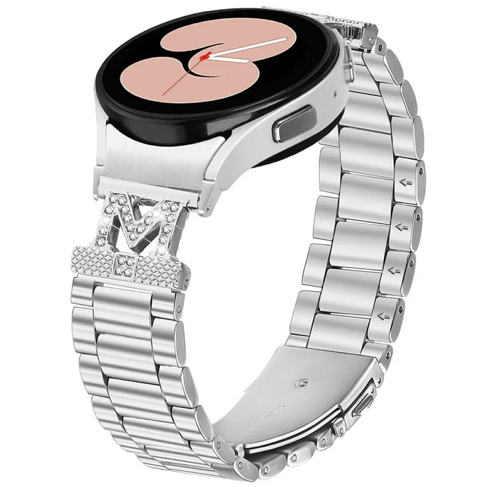 For Samsung Galaxy Watch7 44mm / 40mm Watch Strap Silver Stainless Steel 3 Beads Band - 2
