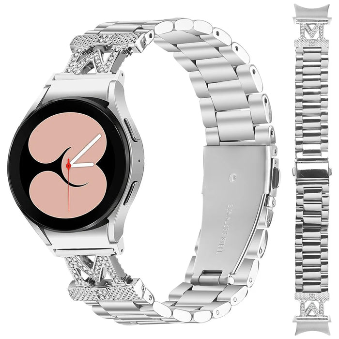 For Samsung Galaxy Watch7 44mm / 40mm Watch Strap Silver Stainless Steel 3 Beads Band - 3