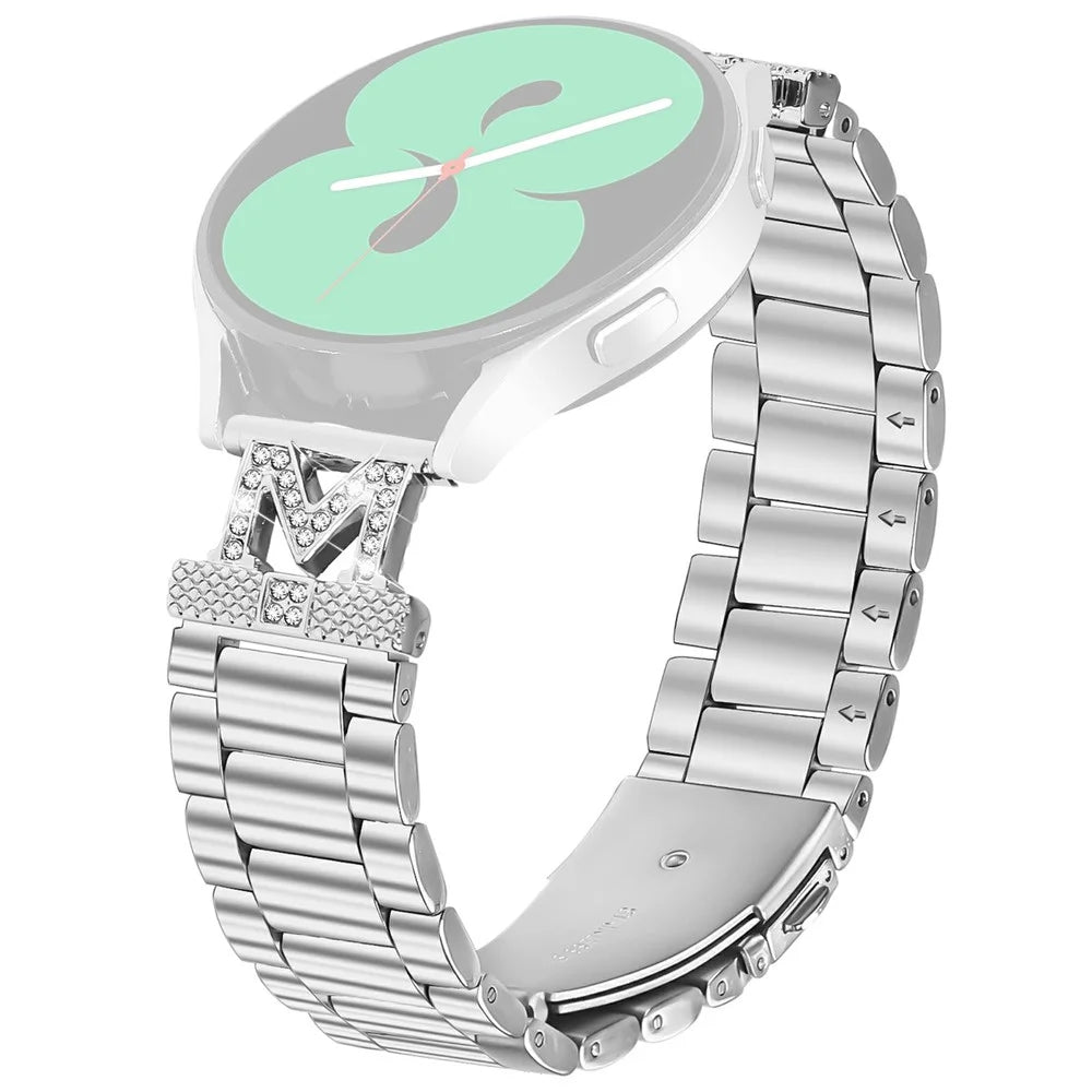 For Garmin D2 Air X10 / Bounce Watch Strap Rhinestones Decor 3-Bead Silver Stainless Steel Band - 1