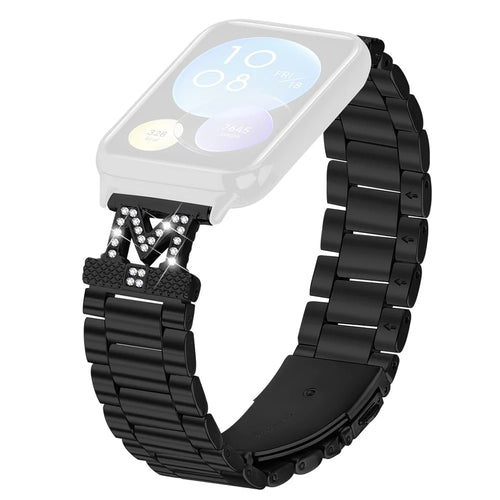For Xiaomi Smart Band 10 Pro / 9 Pro / 8 Pro / Redmi Watch 6 / 5 / 4 Replacement Strap M-Type Rhinestones Decor Stainless Steel 3-Bead Watch Band - Black - 1