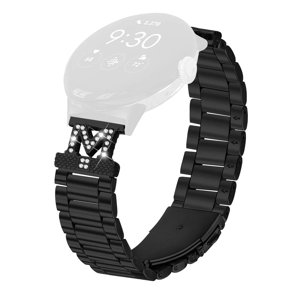 For Google Pixel Watch 4 41mm / Watch 3 41mm / Watch 2 / Watch Watch Strap Rhinestones Decor 3 Beads Stainless Steel Watch Band - Black - 1