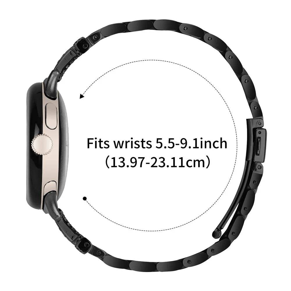 For Google Pixel Watch 4 41mm / Watch 3 41mm / Watch 2 / Watch Watch Strap Rhinestones Decor 3 Beads Stainless Steel Watch Band - Black - 5