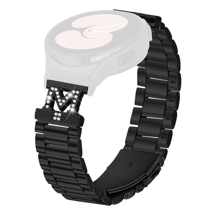 Watch Band with Quick Release Connector for Samsung Galaxy Watch7 40mm 44mm Rhinestones Decor 3-Bead Stainless Steel Strap - Black - 1