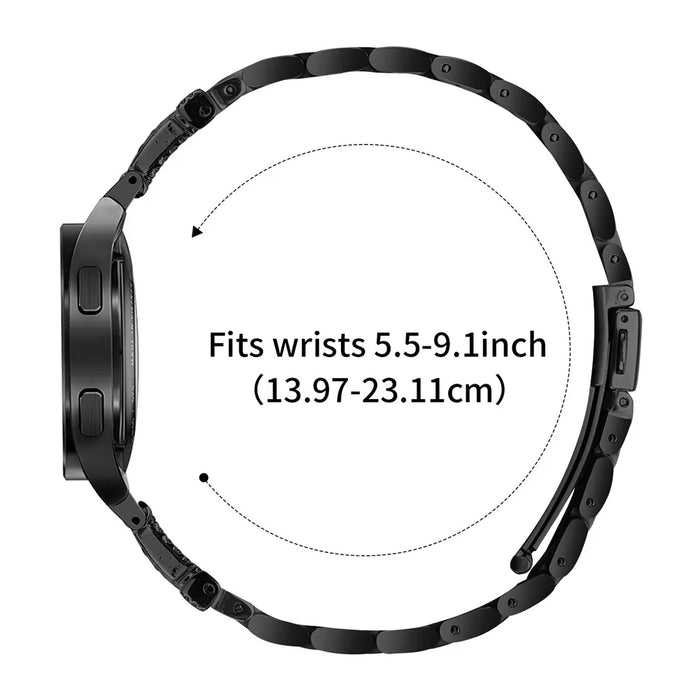 Watch Band with Quick Release Connector for Samsung Galaxy Watch7 40mm 44mm Rhinestones Decor 3-Bead Stainless Steel Strap - Black - 5