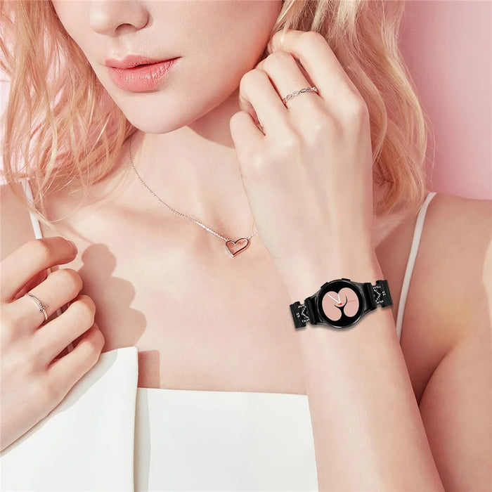 Watch Band with Quick Release Connector for Samsung Galaxy Watch7 40mm 44mm Rhinestones Decor 3-Bead Stainless Steel Strap - Black - 6