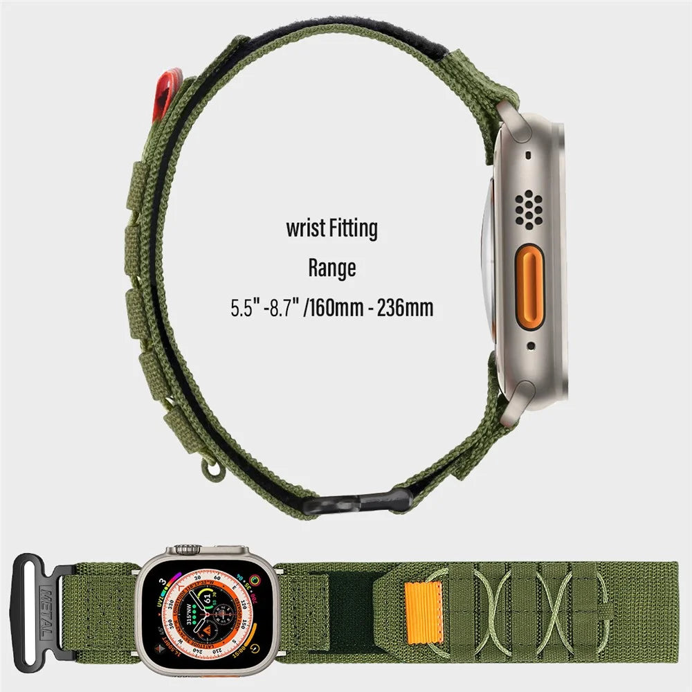 Watch Band For Apple Watch Series 11 10 42mm / 9 8 7 41mm / SE3 SE2 SE 6 5 4 40mm / 3 2 1 38mm Nylon Woven Magic Tape Strap - Army Green - 2