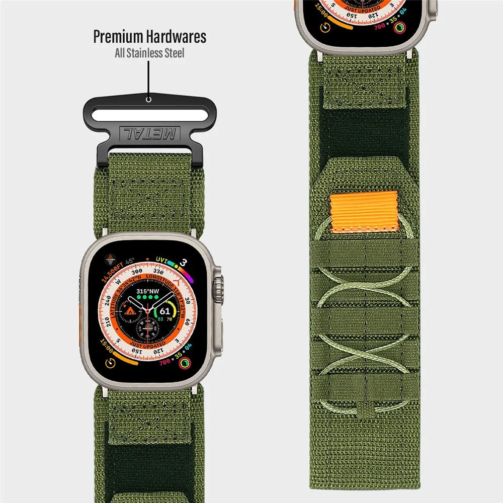 Watch Band For Apple Watch Ultra 3 2 1 49mm / Series 11 10 46mm / 9 8 7 45mm / SE3 SE2 SE 6 5 4 44mm / 3 2 1 42mm Nylon Woven Magic Tape Strap - Army Green - 3