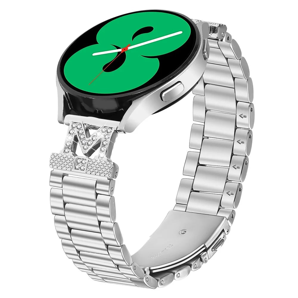 For Huami Amazfit Bip 3 / 3 Pro Watch Strap Rhinestones Decor 3 Beads Silver Stainless Steel Watch Band - 2