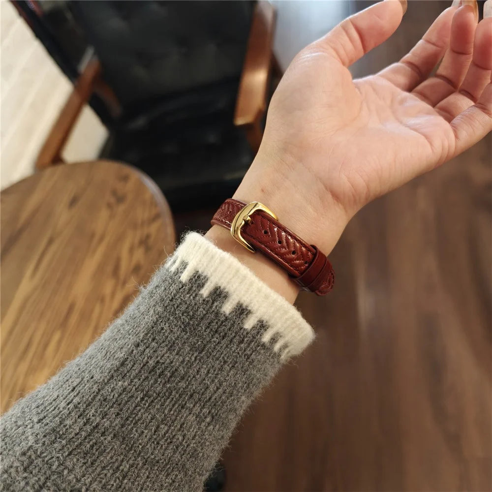 Watch Band For Apple Watch Series 11 10 42mm / 9 8 7 41mm / SE3 SE2 SE 6 5 4 40mm / 3 2 1 38mm Heart Pattern Embossed Genuine Leather Strap - Wine Red - 4