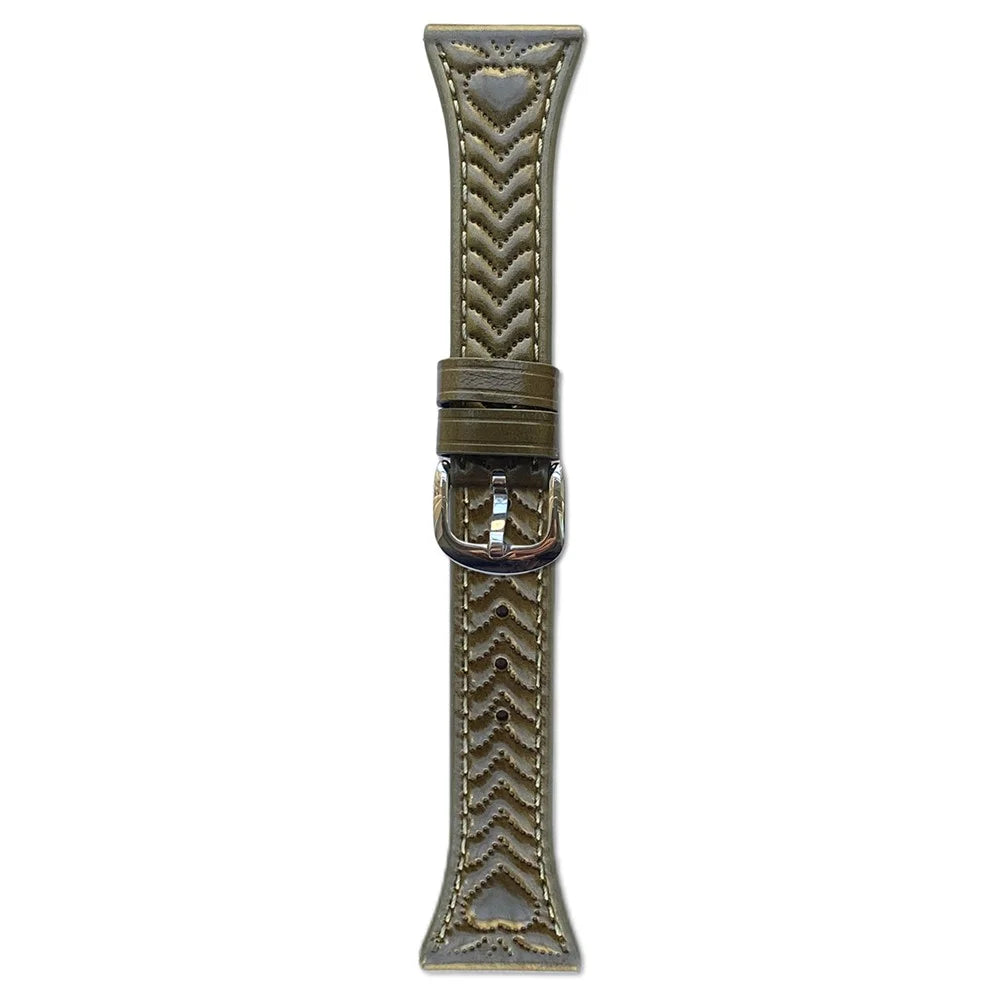 18mm Watch Band For Garmin Venu 3S  /  2S  /  Forerunner 265S  /  255S  /  Vivomove 3S Heart Pattern Embossed Genuine Leather Strap - Green - 1