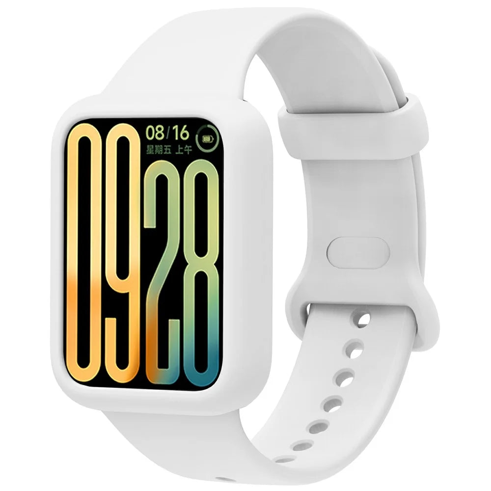 For Xiaomi Smart Band 9 Pro Silicone Replacement Strap Watch Band with Protective Case - White - 1