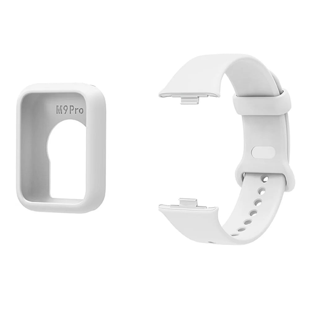 For Xiaomi Smart Band 9 Pro Silicone Replacement Strap Watch Band with Protective Case - White - 3