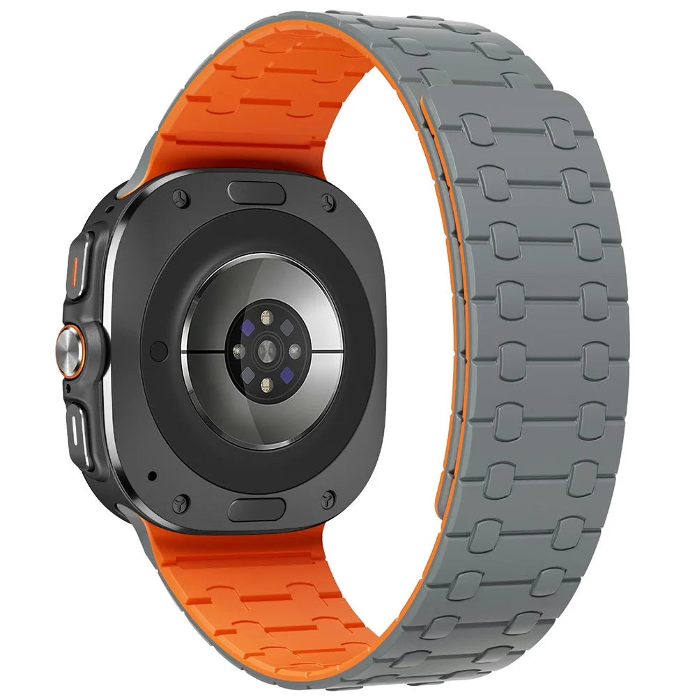 For Samsung Galaxy Watch Ultra2 47mm / Watch Ultra (2025) 47mm / Watch Ultra 47mm Band Strong Magnetic Silicone Dual Color Watch Strap - Grey + Orange - 1