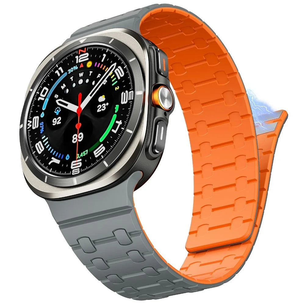 For Samsung Galaxy Watch Ultra2 47mm / Watch Ultra (2025) 47mm / Watch Ultra 47mm Band Strong Magnetic Silicone Dual Color Watch Strap - Grey + Orange - 2