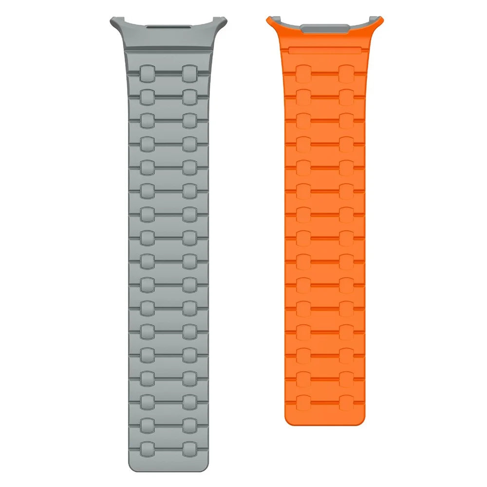 For Samsung Galaxy Watch Ultra2 47mm / Watch Ultra (2025) 47mm / Watch Ultra 47mm Band Strong Magnetic Silicone Dual Color Watch Strap - Grey + Orange - 3