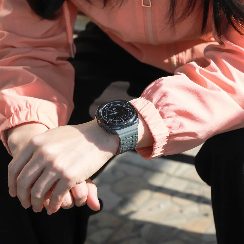 For Samsung Galaxy Watch Ultra2 47mm / Watch Ultra (2025) 47mm / Watch Ultra 47mm Band Strong Magnetic Silicone Dual Color Watch Strap - Grey + Orange - 4