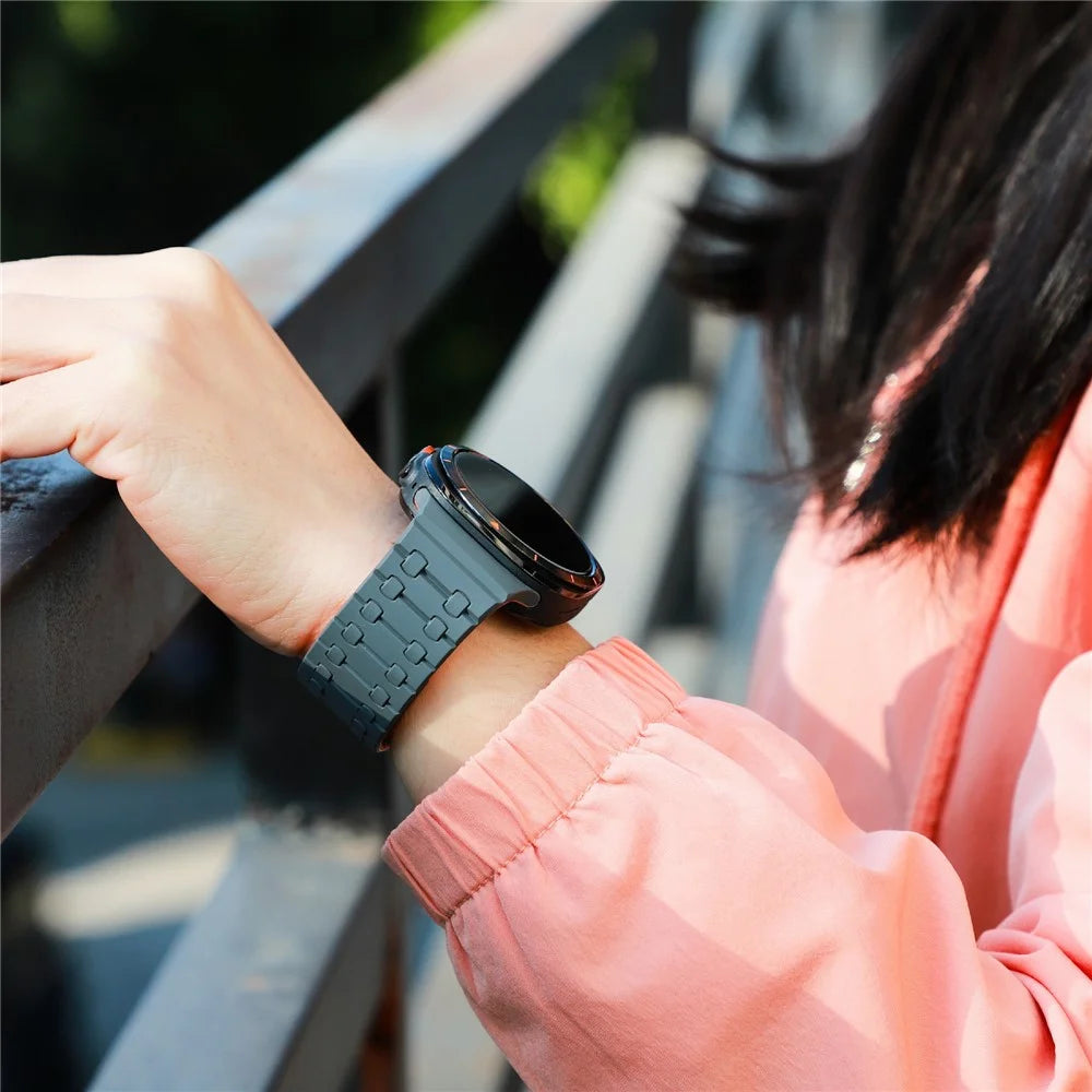 For Samsung Galaxy Watch Ultra2 47mm / Watch Ultra (2025) 47mm / Watch Ultra 47mm Band Strong Magnetic Silicone Dual Color Watch Strap - Grey + Orange - 5