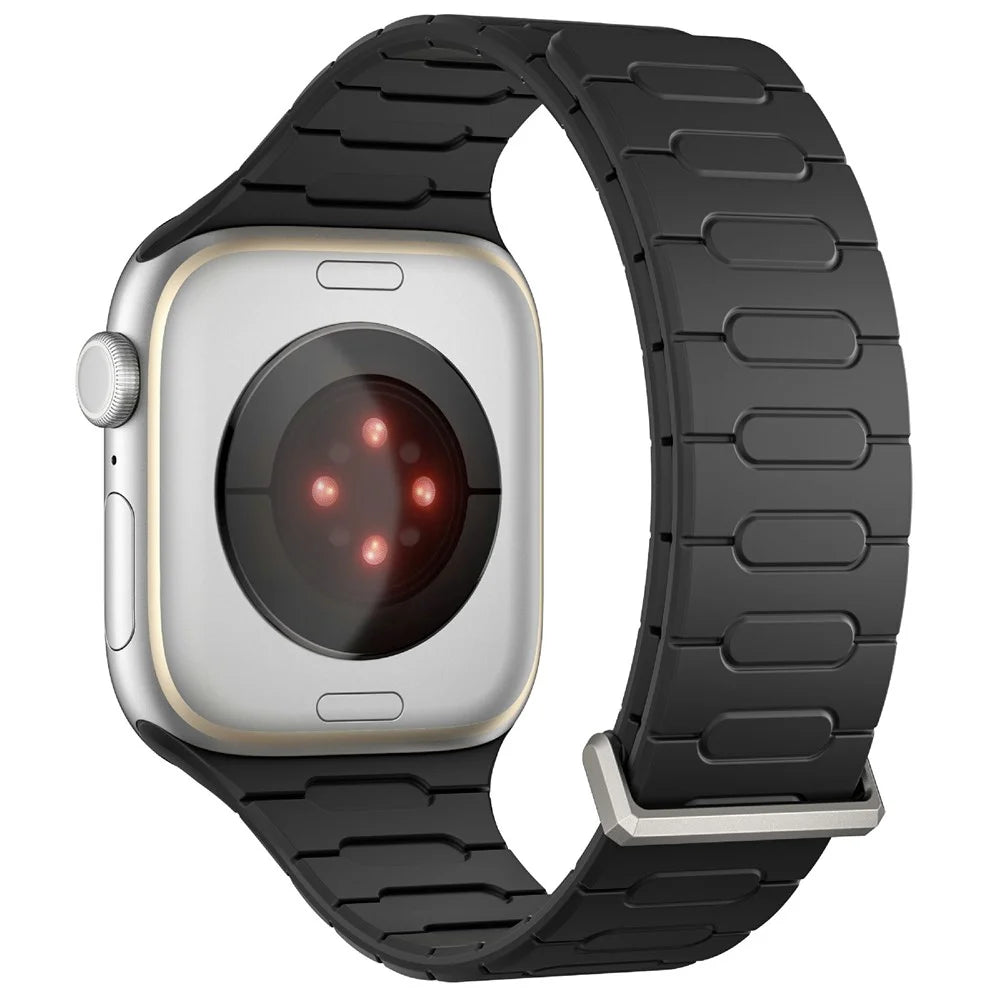 AP Magnetic Watch Band for Apple Watch Ultra 3 2 1 49mm / Series 11 10 46mm / 9 8 7 45mm / SE3 SE2 SE 6 5 4 44mm / 3 2 1 42mm Silicone Sport Strap - Black - 1