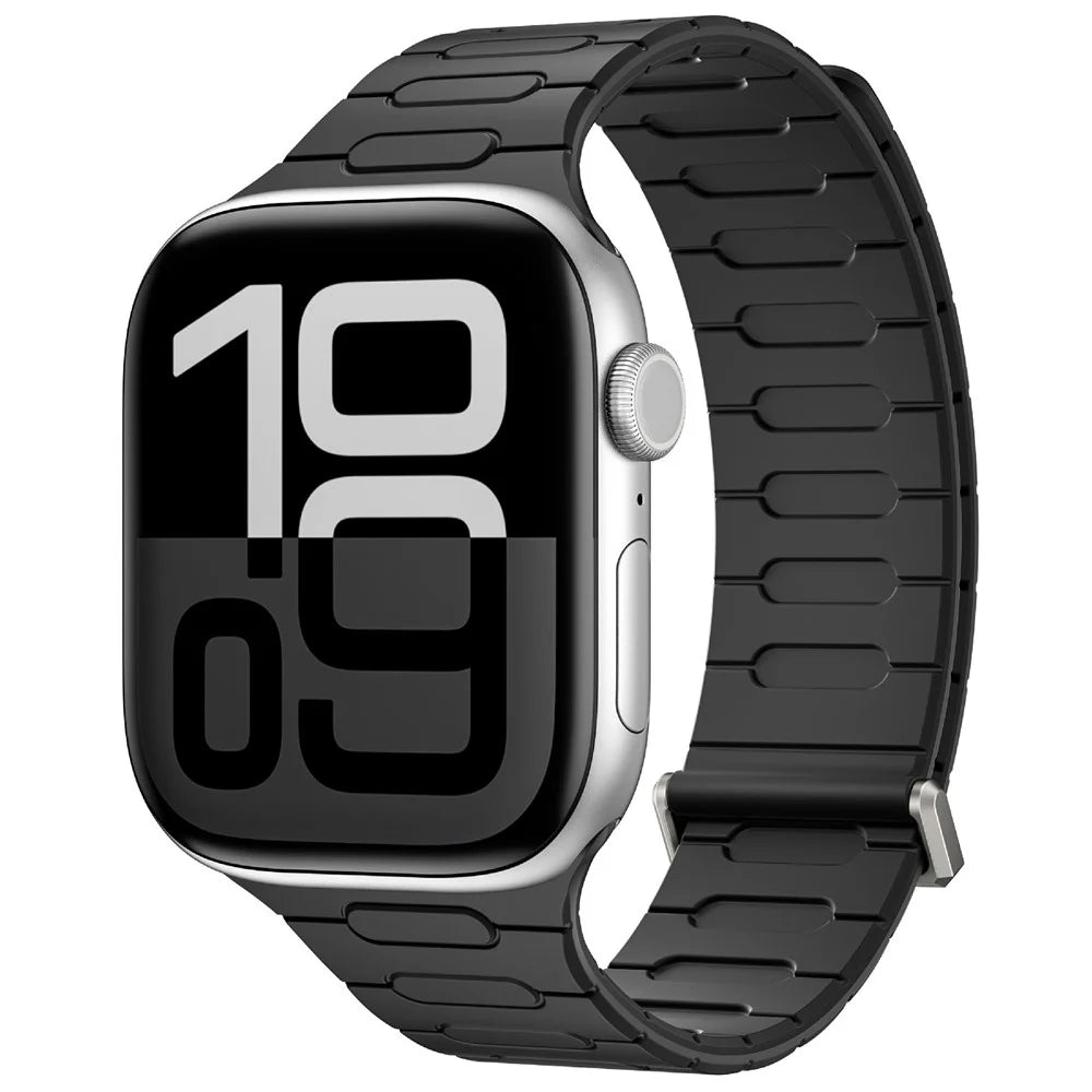AP Magnetic Watch Band for Apple Watch Ultra 3 2 1 49mm / Series 11 10 46mm / 9 8 7 45mm / SE3 SE2 SE 6 5 4 44mm / 3 2 1 42mm Silicone Sport Strap - Black - 2