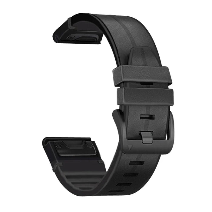22MM PU Leather Surface+Silicone Smart Watch Band Strap for Garmin Watch - Black - 1