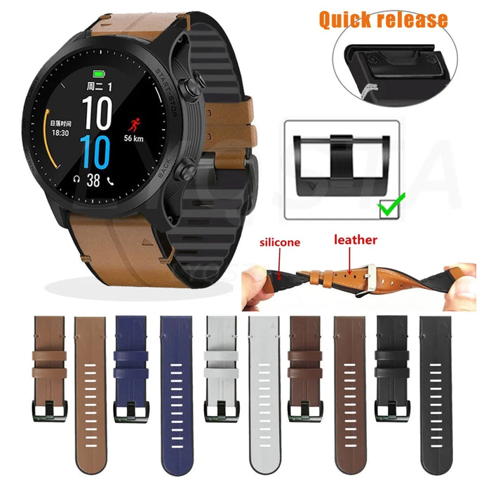 22MM PU Leather Surface+Silicone Smart Watch Band Strap for Garmin Watch - Black - 5