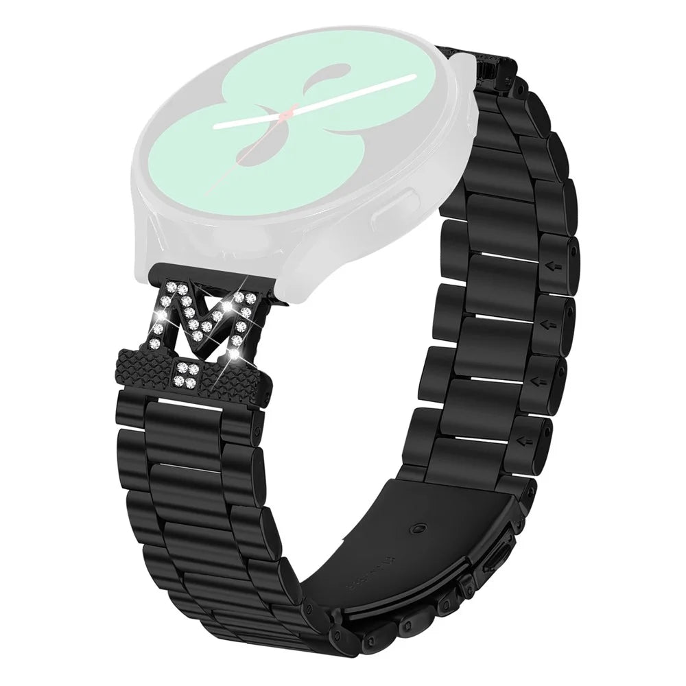 For Huami Amazfit GTR 42mm Watch Strap Rhinestones Decor 3-Bead Stainless Steel Band - Black - 1