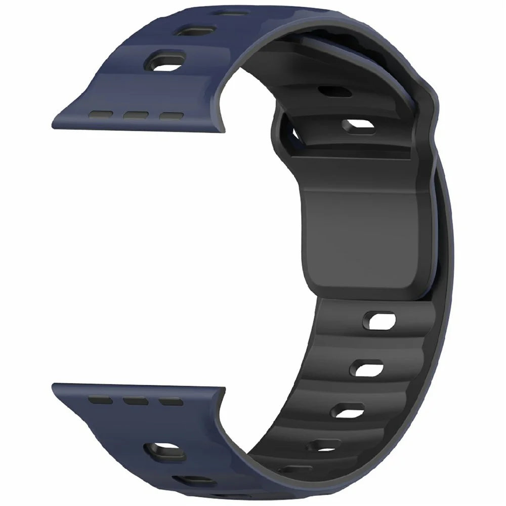 Watch Band for Apple Watch Ultra 3 2 1 49mm / Series 11 10 46mm / 9 8 7 45mm / SE3 SE2 SE 6 5 4 44mm / 3 2 1 42mm Dual Color Silicone Strap - Midnight Blue / Black - 3