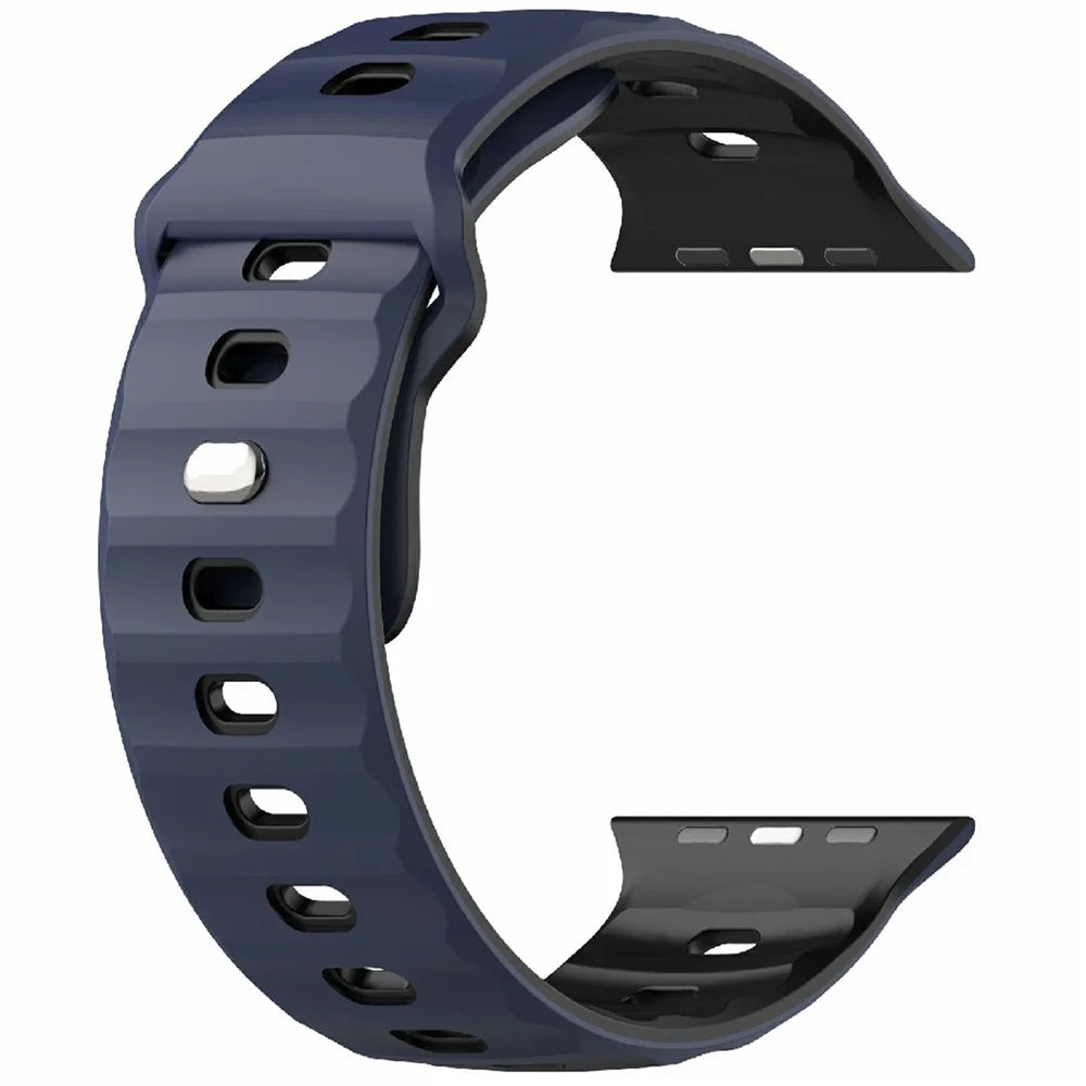 Watch Band for Apple Watch Ultra 3 2 1 49mm / Series 11 10 46mm / 9 8 7 45mm / SE3 SE2 SE 6 5 4 44mm / 3 2 1 42mm Dual Color Silicone Strap - Midnight Blue / Black - 4