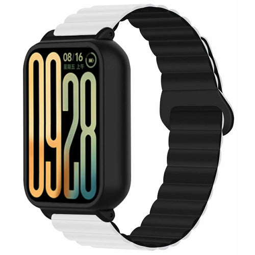 For Xiaomi Smart Band 9 Pro Silicone Strap Replacement Magnetic Loop Watch Band with PC Case - White  /  Black - 1