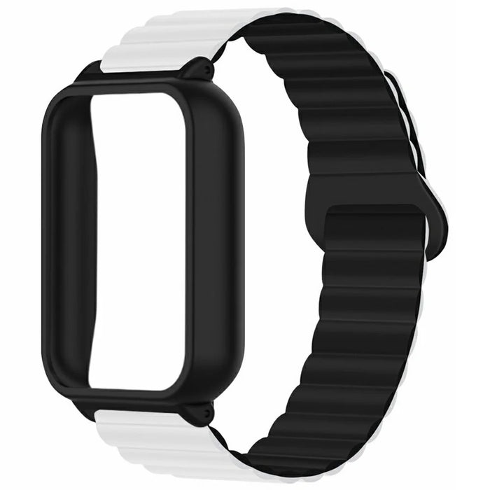 For Xiaomi Smart Band 9 Pro Silicone Strap Replacement Magnetic Loop Watch Band with PC Case - White  /  Black - 2