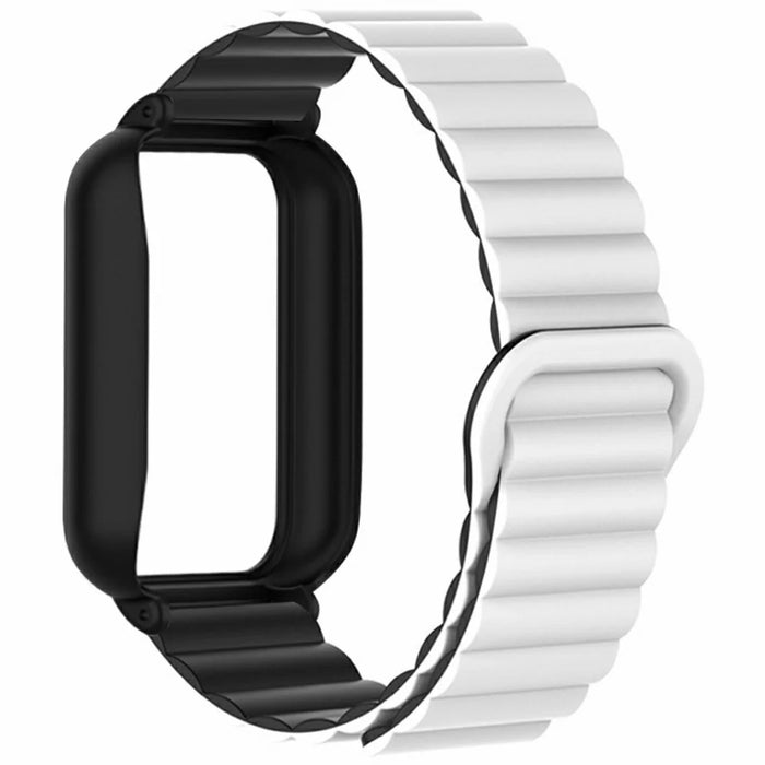 For Xiaomi Smart Band 9 Pro Silicone Strap Replacement Magnetic Loop Watch Band with PC Case - White  /  Black - 3