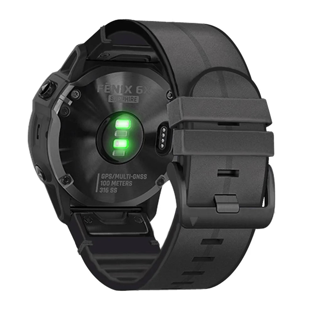 26MM PU Leather Surface+Silicone Smart Watch Band Strap for Garmin Watch - Black - 1