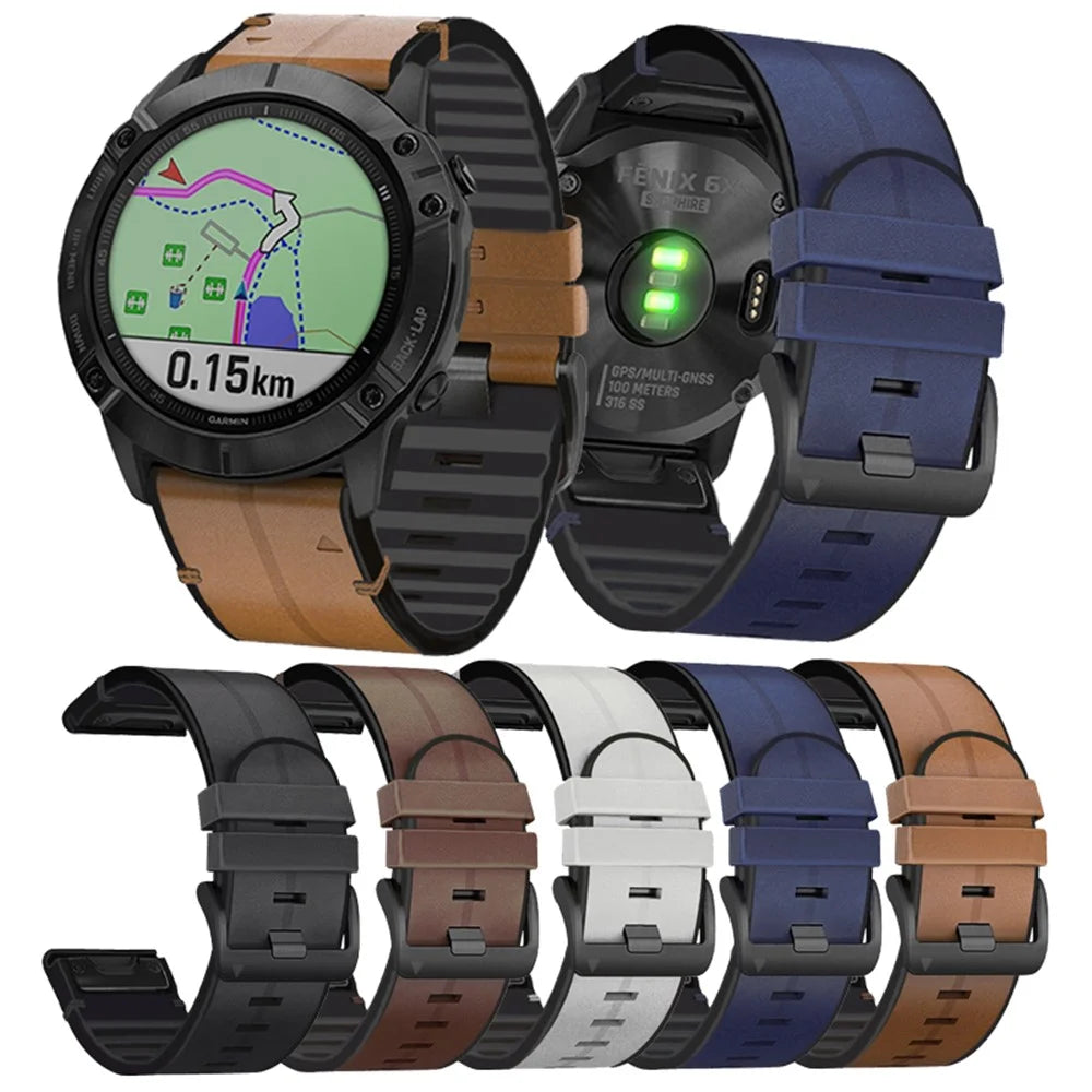 26MM PU Leather Surface+Silicone Smart Watch Band Strap for Garmin Watch - Black - 5