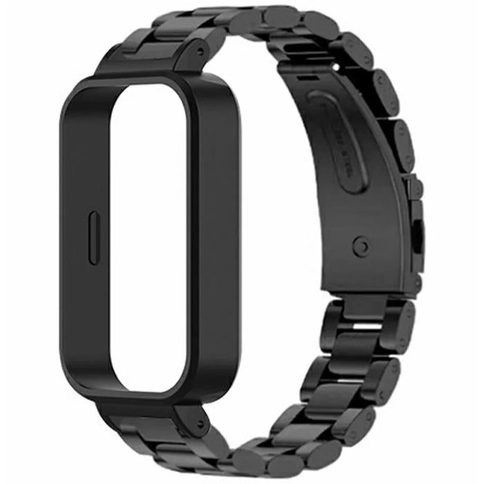 For Xiaomi Redmi Band 3 / Smart Band 9 Active Stainless Steel Watch Strap with PC Case Solid 3 Bead Replacement Band - Black - 2