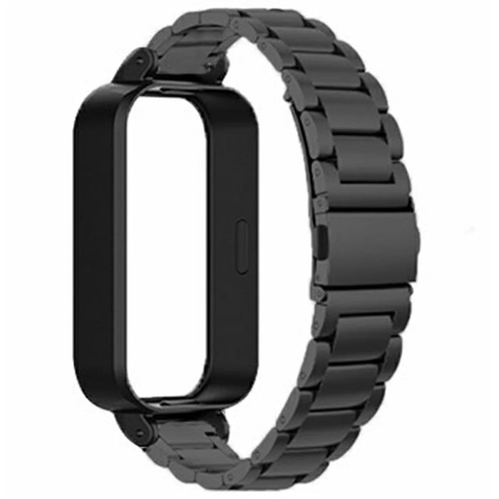 For Xiaomi Redmi Band 3 / Smart Band 9 Active Stainless Steel Watch Strap with PC Case Solid 3 Bead Replacement Band - Black - 3