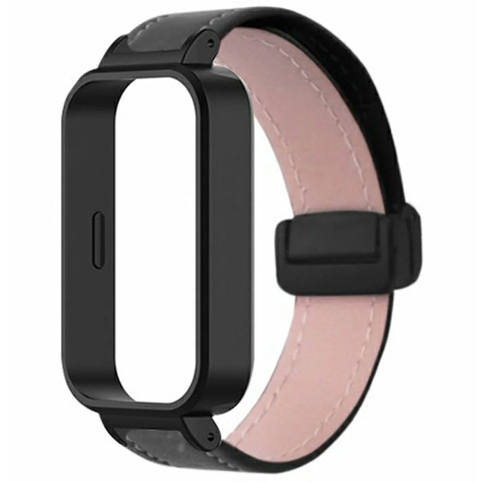For Xiaomi Redmi Band 3  /  Smart Band 9 Active Replacement Watch Band Magnetic Folding Buckle Leather Strap with PC Case - Black - 2