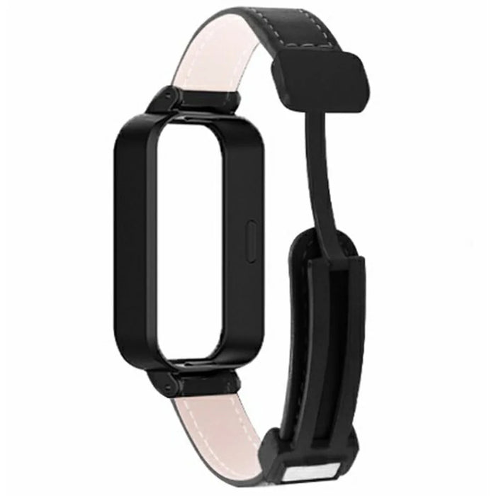 For Xiaomi Redmi Band 3  /  Smart Band 9 Active Replacement Watch Band Magnetic Folding Buckle Leather Strap with PC Case - Black - 3