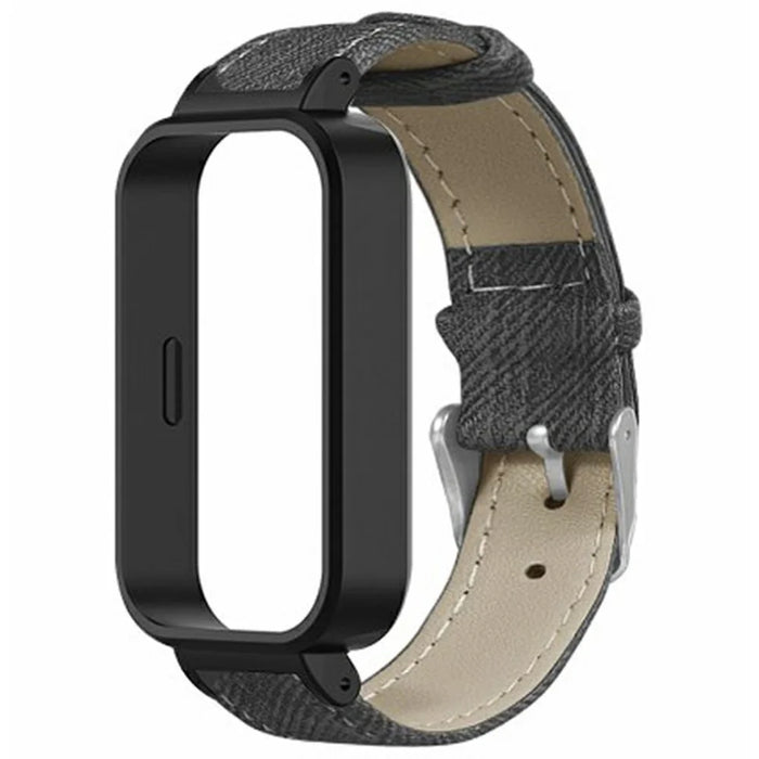 For Xiaomi Redmi Band 3 / Smart Band 9 Active Replacement Strap with PC Case Denim Texture Leather Watch Band - Grey - 2