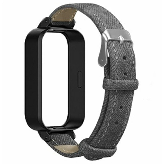 For Xiaomi Redmi Band 3 / Smart Band 9 Active Replacement Strap with PC Case Denim Texture Leather Watch Band - Grey - 3