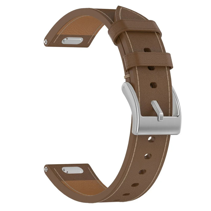 For Huawei Garmin Smartwatch Band 18mm Universal Top Layer Cowhide Leather Strap - Brown - 1
