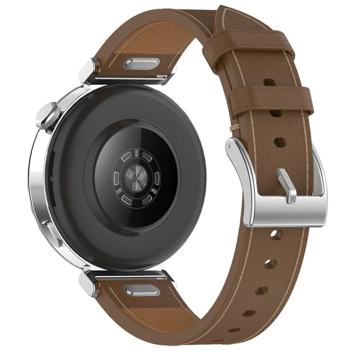 For Huawei Garmin Smartwatch Band 18mm Universal Top Layer Cowhide Leather Strap - Brown - 4