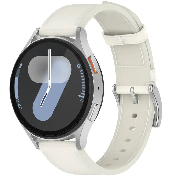 For Samsung Huawei Huami Garmin Smartwatch Band 20mm Universal Top Layer Cowhide Leather Strap - White - 2