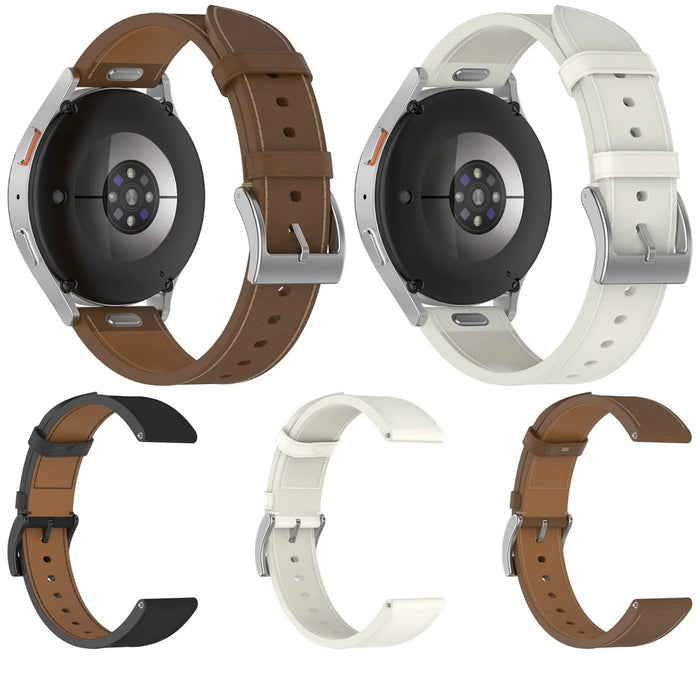 For Samsung Huawei Huami Garmin Smartwatch Band 20mm Universal Top Layer Cowhide Leather Strap - White - 7