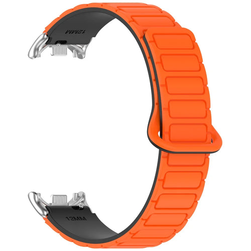 Magnetic Silicone Strap for Xiaomi Smart Band 9 NFC / 9 / 8 NFC / 8 Replacement Wristband with Connectors - Orange+Black - 1