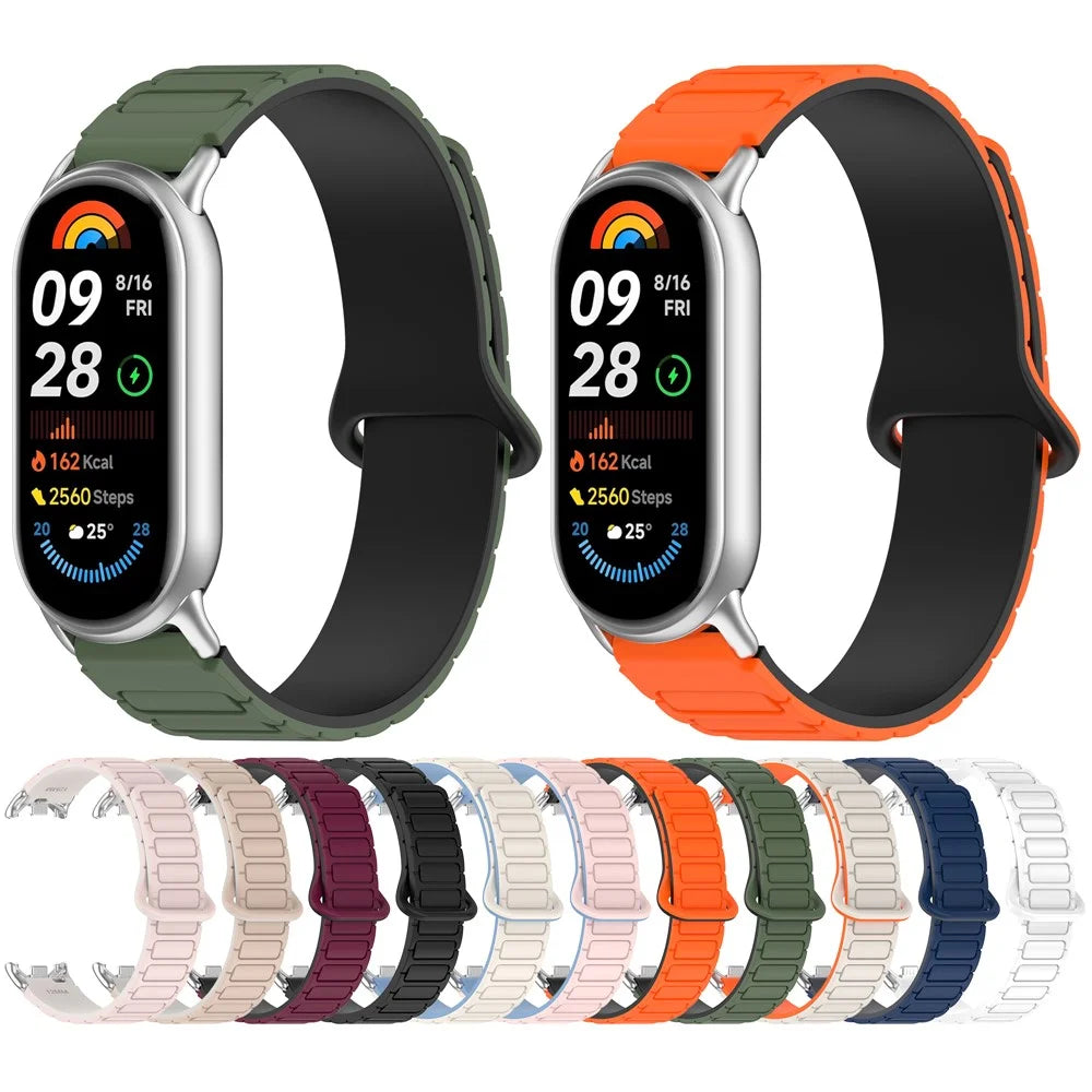 Magnetic Silicone Strap for Xiaomi Smart Band 9 NFC / 9 / 8 NFC / 8 Replacement Wristband with Connectors - Orange+Black - 6