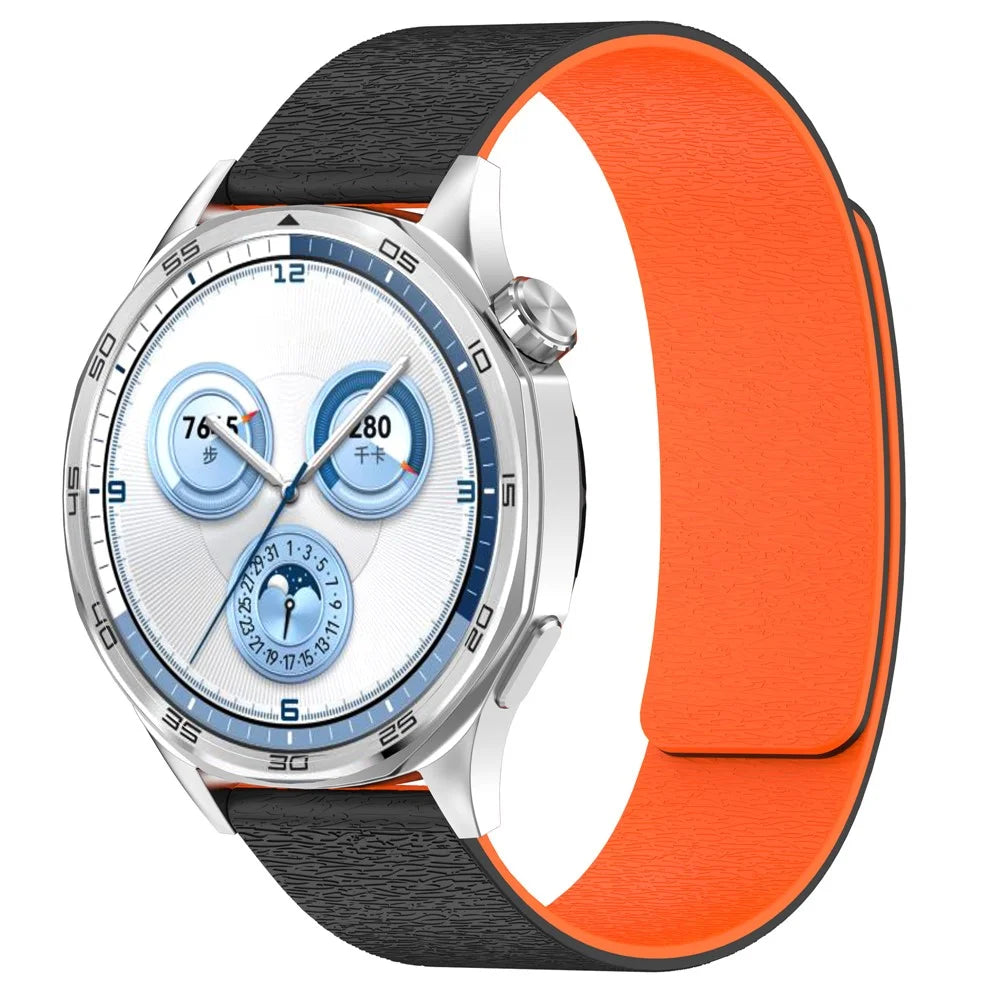22mm Watch Band for Huawei Watch GT 5 46mm / Honor Watch GS 4 / Samsung Gear S3 Classic Magnetic Silicone Strap - Black / Orange - 3